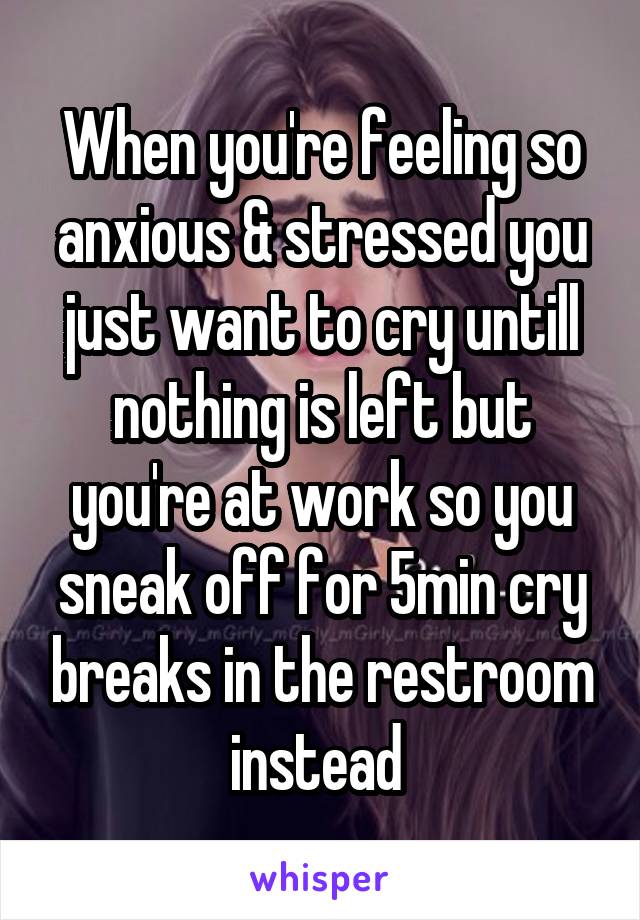 When you're feeling so anxious & stressed you just want to cry untill nothing is left but you're at work so you sneak off for 5min cry breaks in the restroom instead 