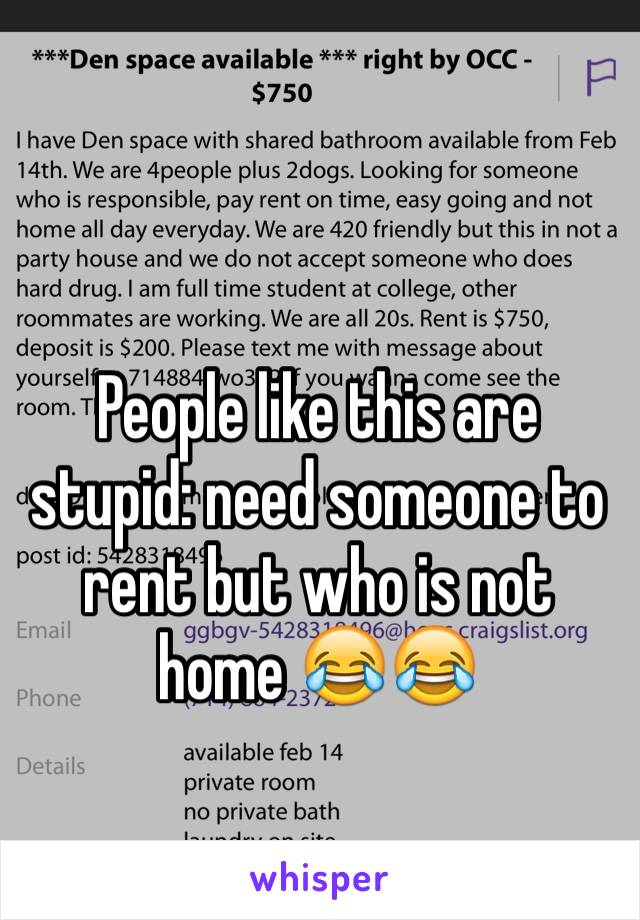 People like this are stupid: need someone to rent but who is not home 😂😂