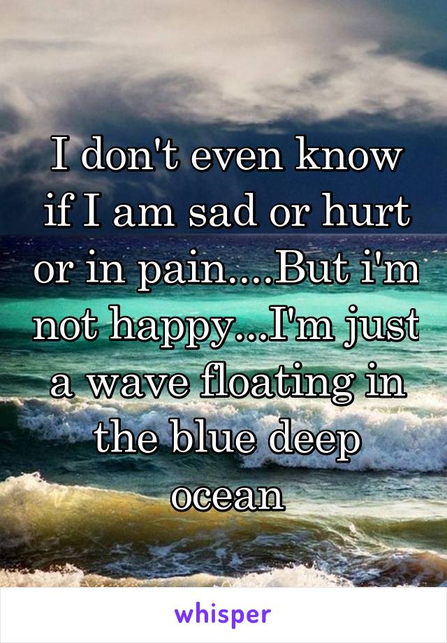 I don't even know if I am sad or hurt or in pain....But i'm not happy...I'm just a wave floating in the blue deep ocean