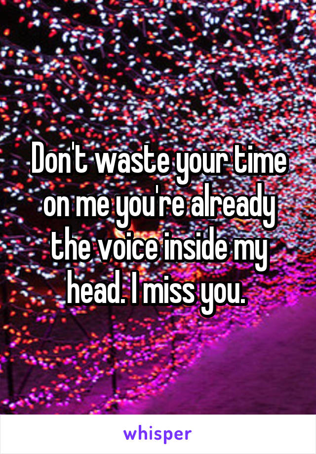 Don't waste your time on me you're already the voice inside my head. I miss you. 