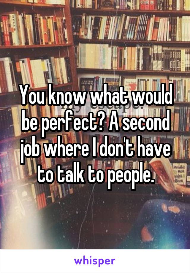 You know what would be perfect? A second job where I don't have to talk to people.