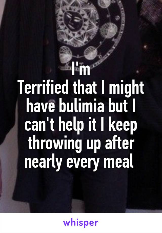 I'm
Terrified that I might have bulimia but I can't help it I keep throwing up after nearly every meal 