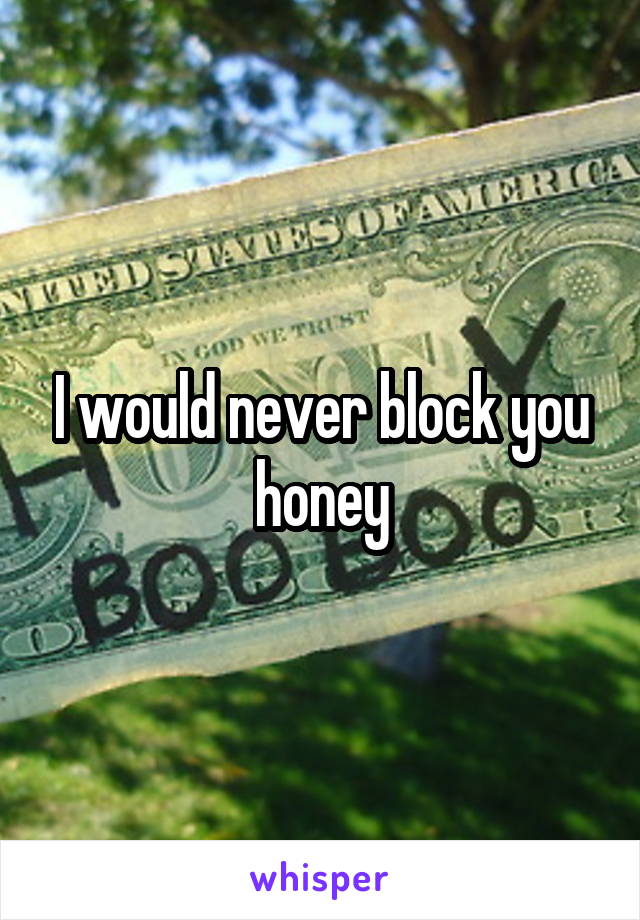 I would never block you honey