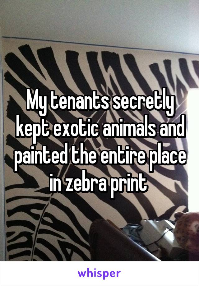 My tenants secretly kept exotic animals and painted the entire place in zebra print 