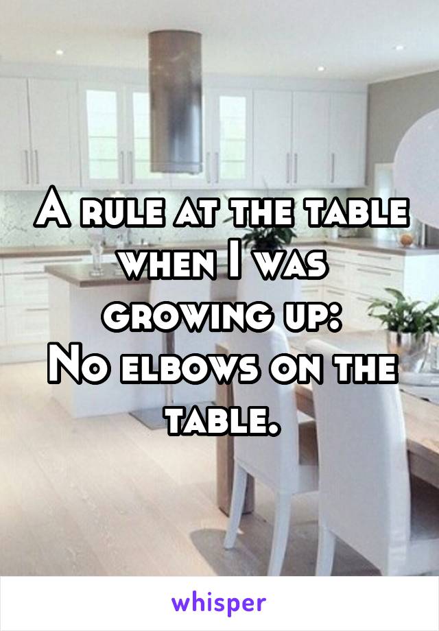 A rule at the table when I was growing up:
No elbows on the table.