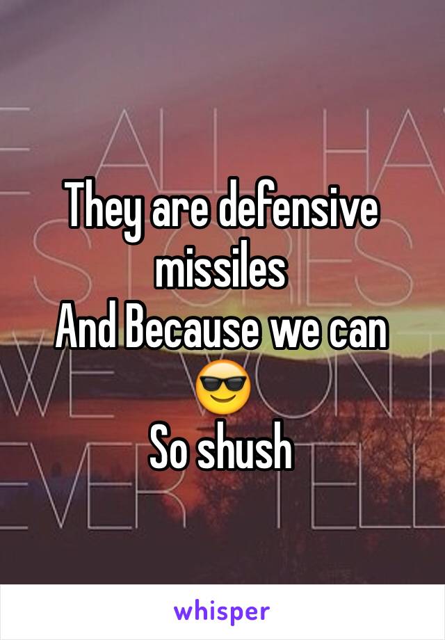 They are defensive missiles 
And Because we can
😎
So shush