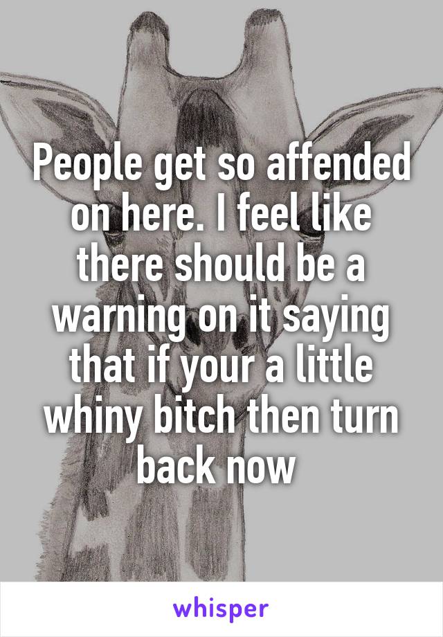People get so affended on here. I feel like there should be a warning on it saying that if your a little whiny bitch then turn back now 
