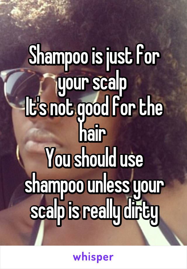 Shampoo is just for your scalp 
It's not good for the hair 
You should use shampoo unless your scalp is really dirty