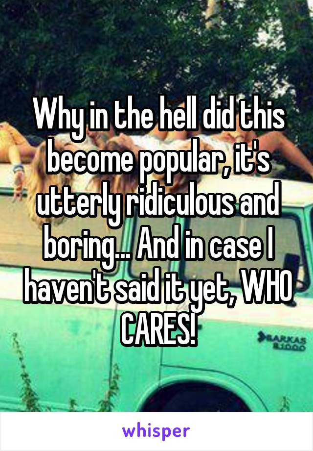 Why in the hell did this become popular, it's utterly ridiculous and boring... And in case I haven't said it yet, WHO CARES!