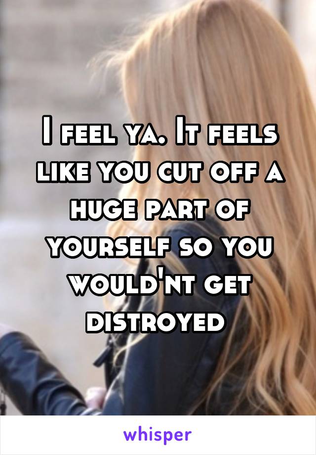 I feel ya. It feels like you cut off a huge part of yourself so you would'nt get distroyed 