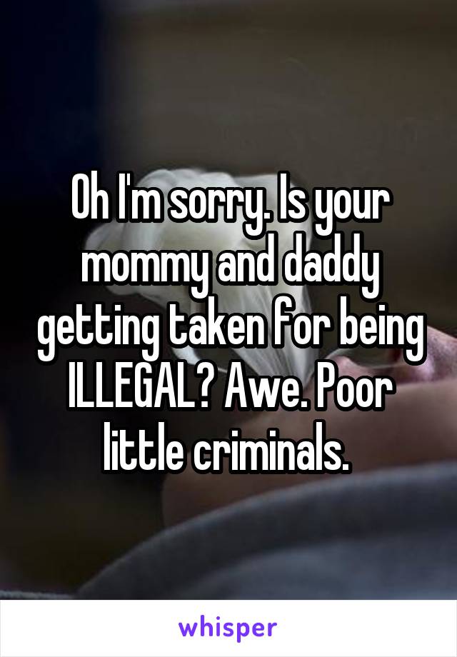 Oh I'm sorry. Is your mommy and daddy getting taken for being ILLEGAL? Awe. Poor little criminals. 