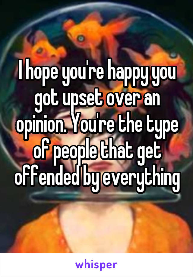 I hope you're happy you got upset over an opinion. You're the type of people that get offended by everything 