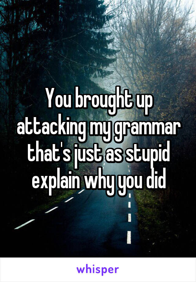 You brought up attacking my grammar that's just as stupid explain why you did