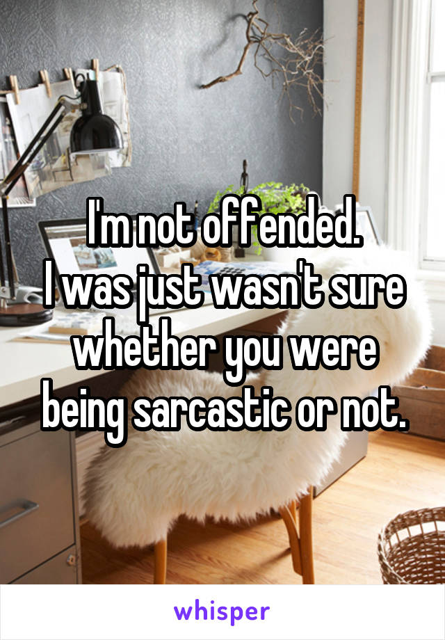 I'm not offended.
I was just wasn't sure whether you were being sarcastic or not.