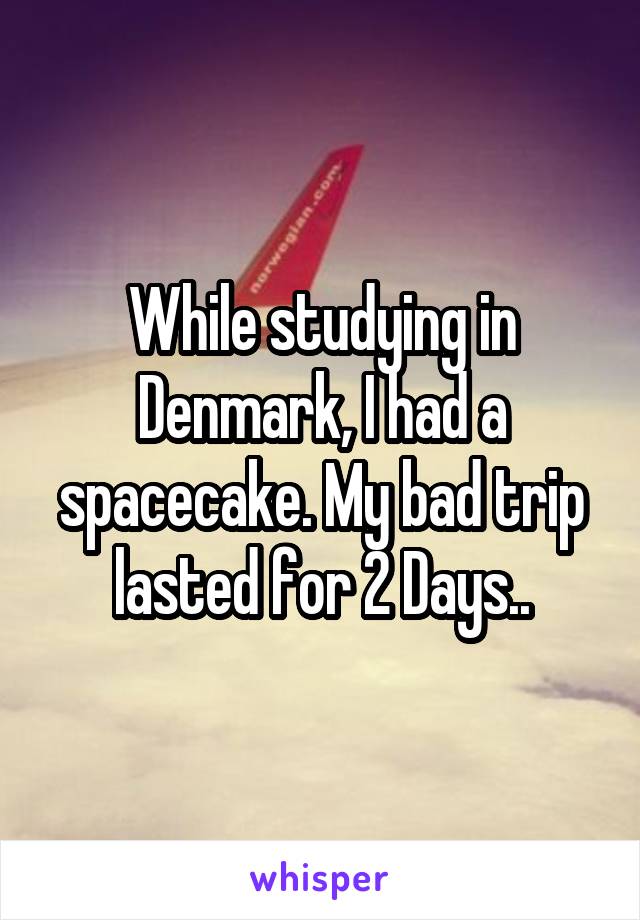 While studying in Denmark, I had a spacecake. My bad trip lasted for 2 Days..