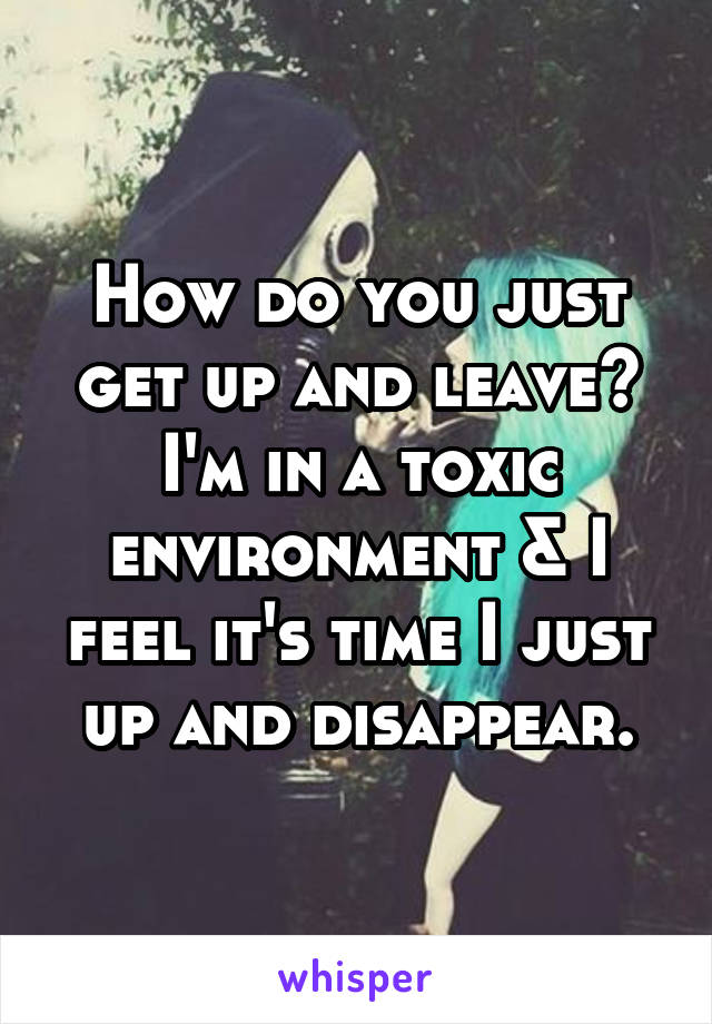 How do you just get up and leave? I'm in a toxic environment & I feel it's time I just up and disappear.