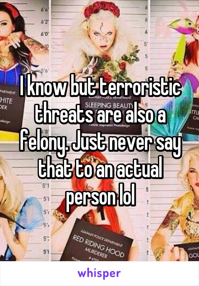 I know but terroristic threats are also a felony. Just never say that to an actual person lol