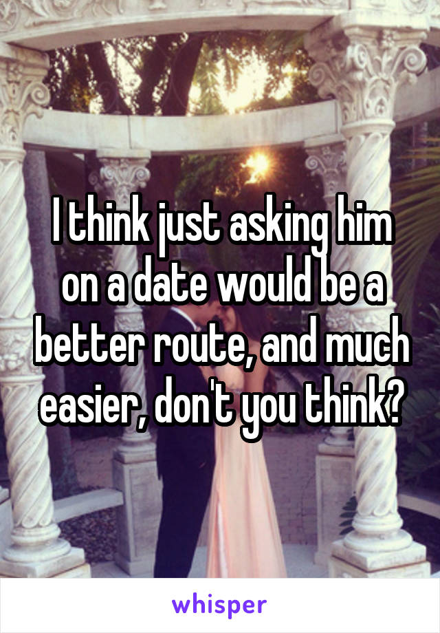 I think just asking him on a date would be a better route, and much easier, don't you think?