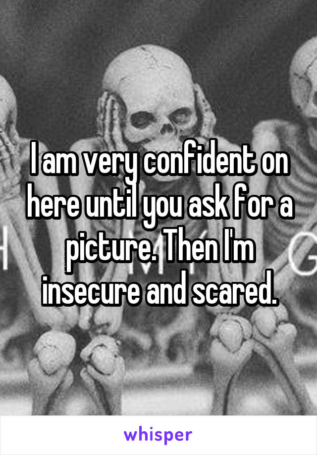 I am very confident on here until you ask for a picture. Then I'm insecure and scared.