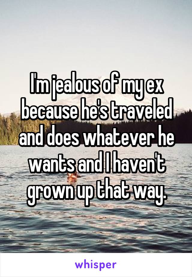 I'm jealous of my ex because he's traveled and does whatever he wants and I haven't grown up that way.