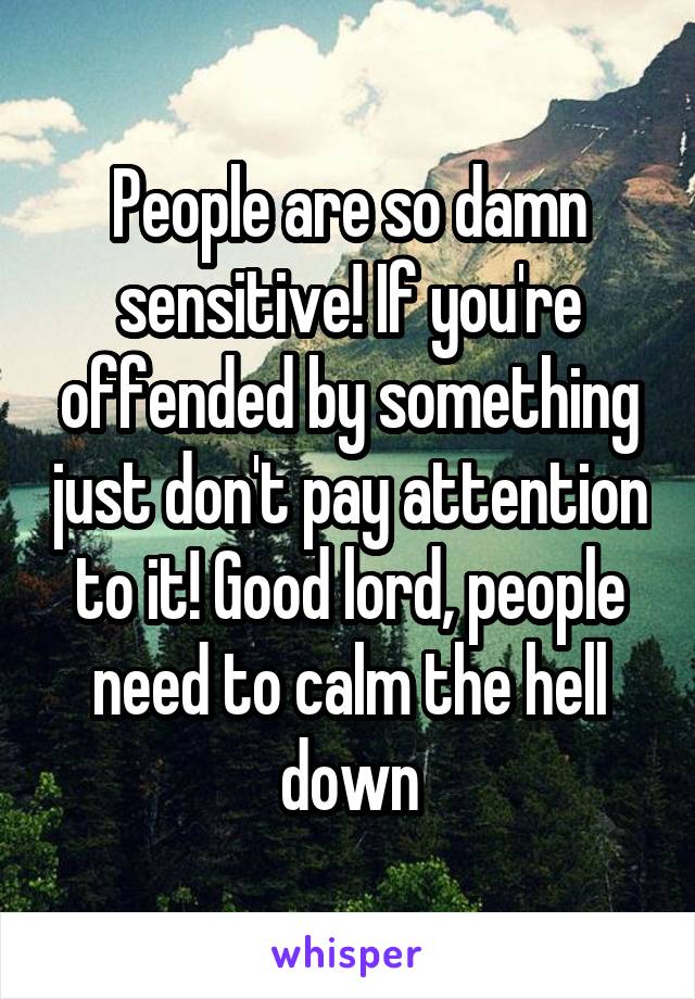 People are so damn sensitive! If you're offended by something just don't pay attention to it! Good lord, people need to calm the hell down