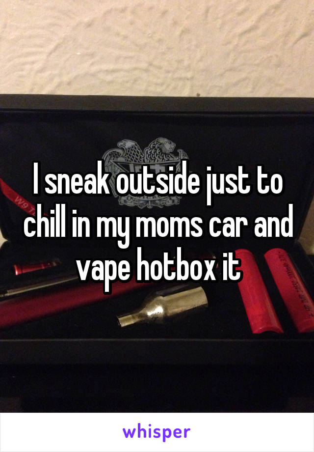 I sneak outside just to chill in my moms car and vape hotbox it