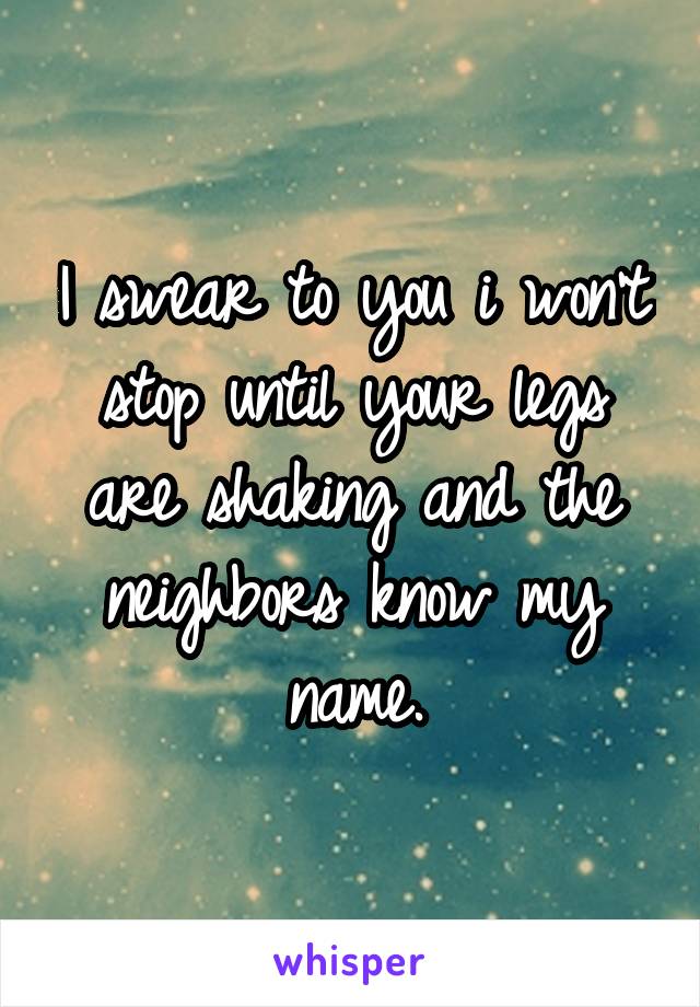 I swear to you i won't stop until your legs are shaking and the neighbors know my name.