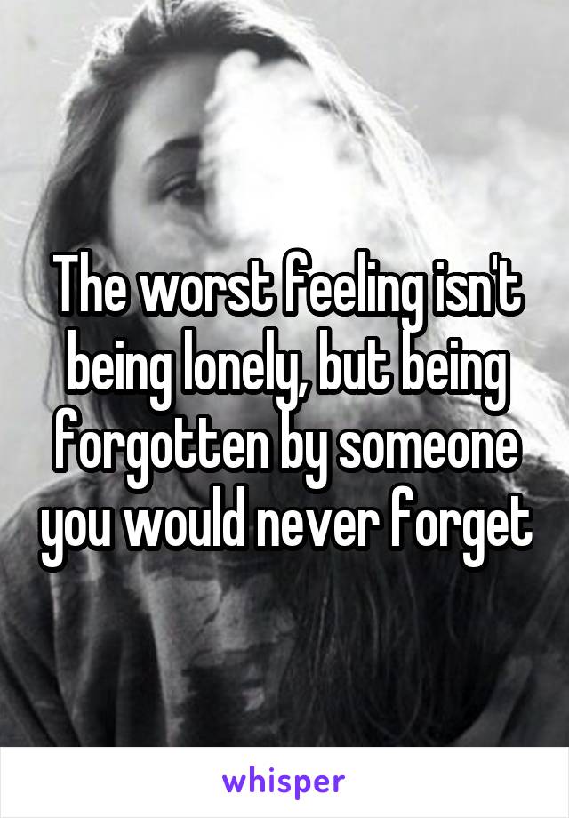 The worst feeling isn't being lonely, but being forgotten by someone you would never forget