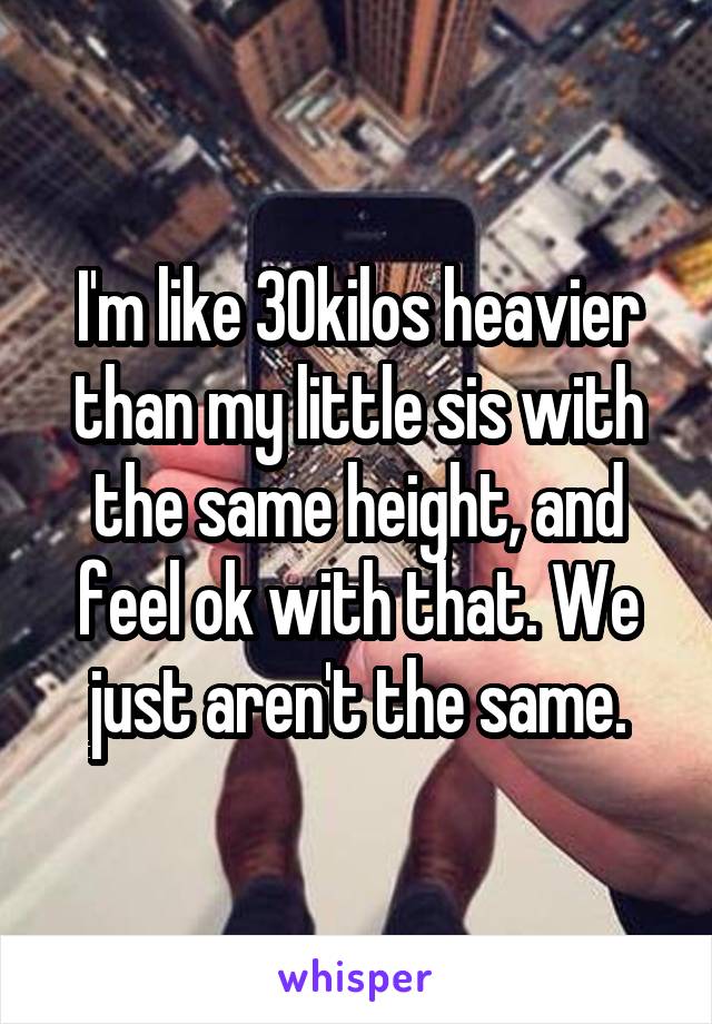 I'm like 30kilos heavier than my little sis with the same height, and feel ok with that. We just aren't the same.