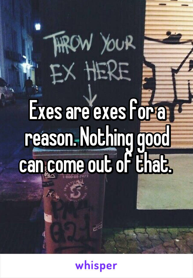 Exes are exes for a reason. Nothing good can come out of that. 