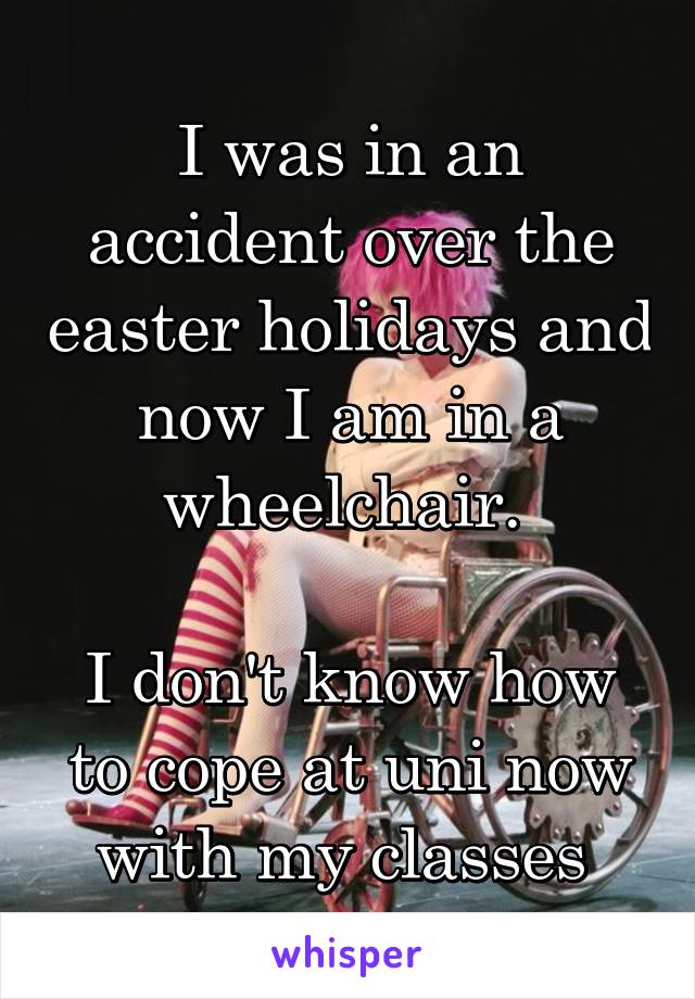 I was in an accident over the easter holidays and now I am in a wheelchair. 

I don't know how to cope at uni now with my classes 