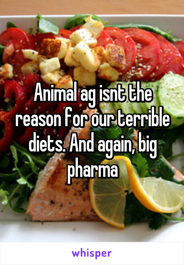 Animal ag isnt the reason for our terrible diets. And again, big pharma