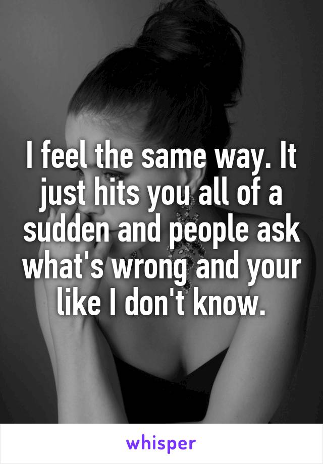 I feel the same way. It just hits you all of a sudden and people ask what's wrong and your like I don't know.