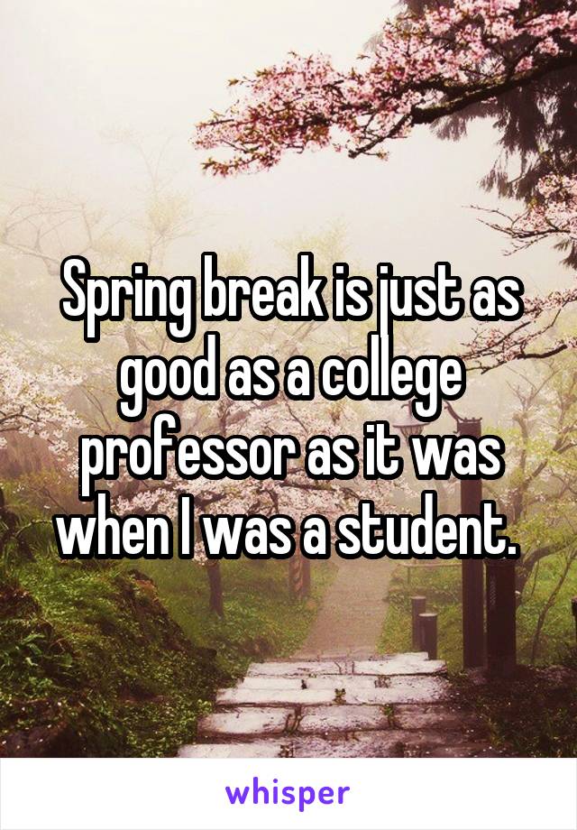 Spring break is just as good as a college professor as it was when I was a student. 