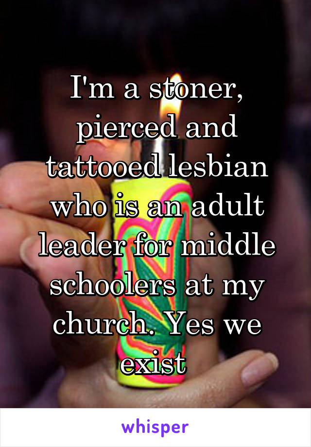 I'm a stoner, pierced and tattooed lesbian who is an adult leader for middle schoolers at my church. Yes we exist 