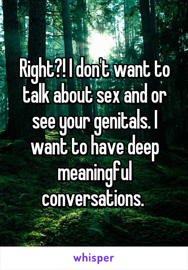 Right?! I don't want to talk about sex and or see your genitals. I want to have deep meaningful conversations. 