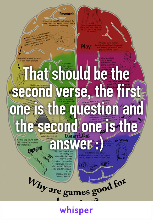 That should be the second verse, the first one is the question and the second one is the answer :)