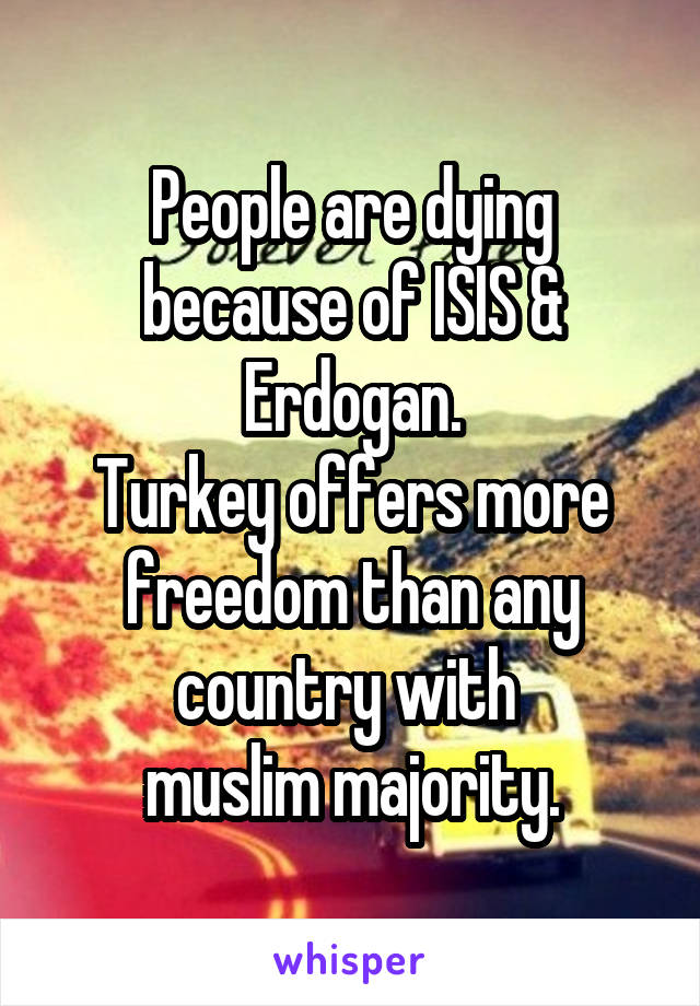 People are dying because of ISIS & Erdogan.
Turkey offers more freedom than any country with 
muslim majority.