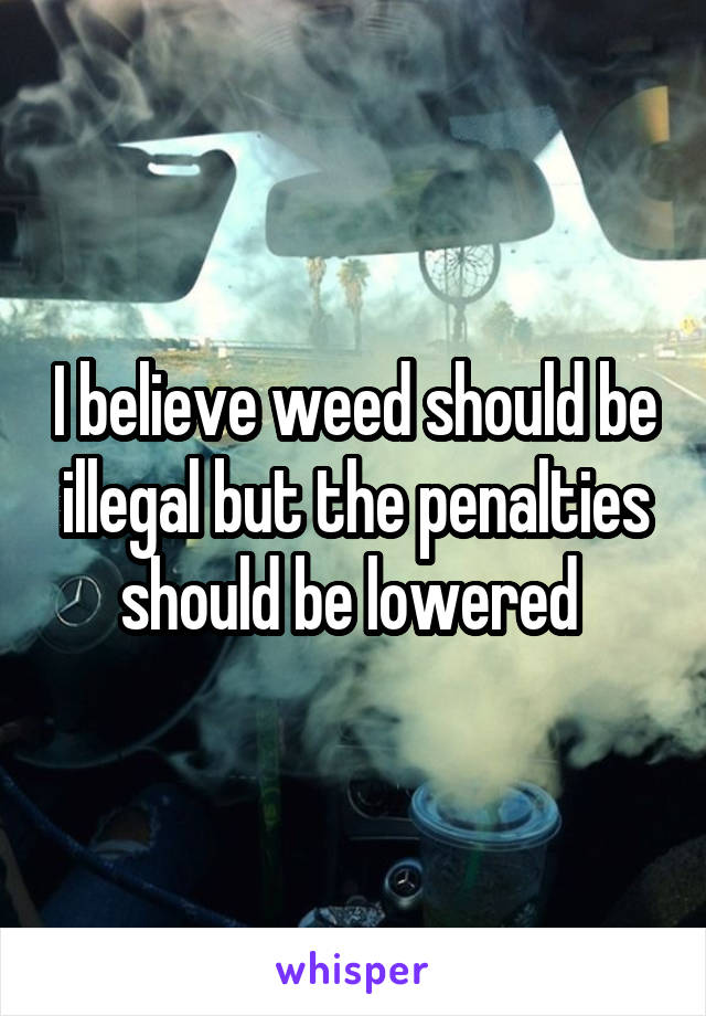 I believe weed should be illegal but the penalties should be lowered 