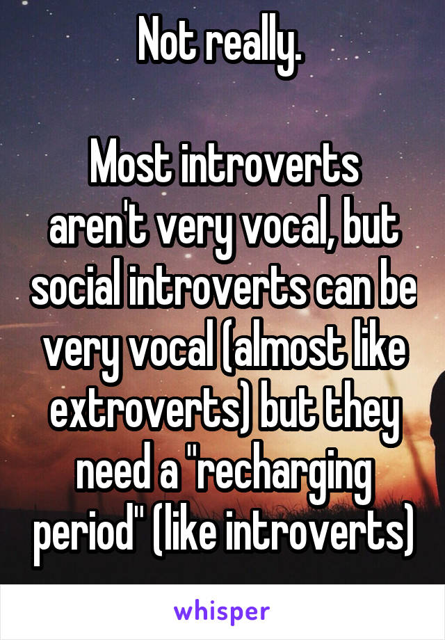 Not really. 

Most introverts aren't very vocal, but social introverts can be very vocal (almost like extroverts) but they need a "recharging period" (like introverts) 