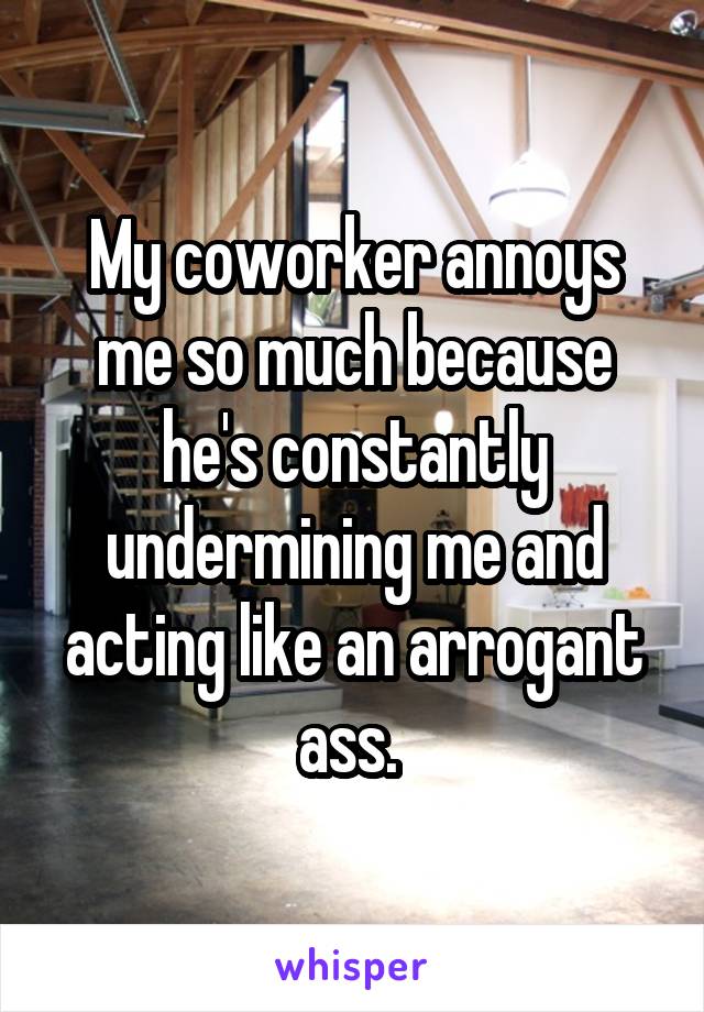 My coworker annoys me so much because he's constantly undermining me and acting like an arrogant ass. 