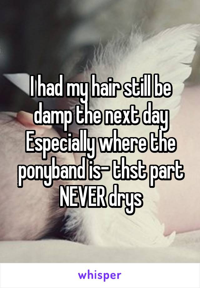 I had my hair still be damp the next day
Especially where the ponyband is- thst part NEVER drys