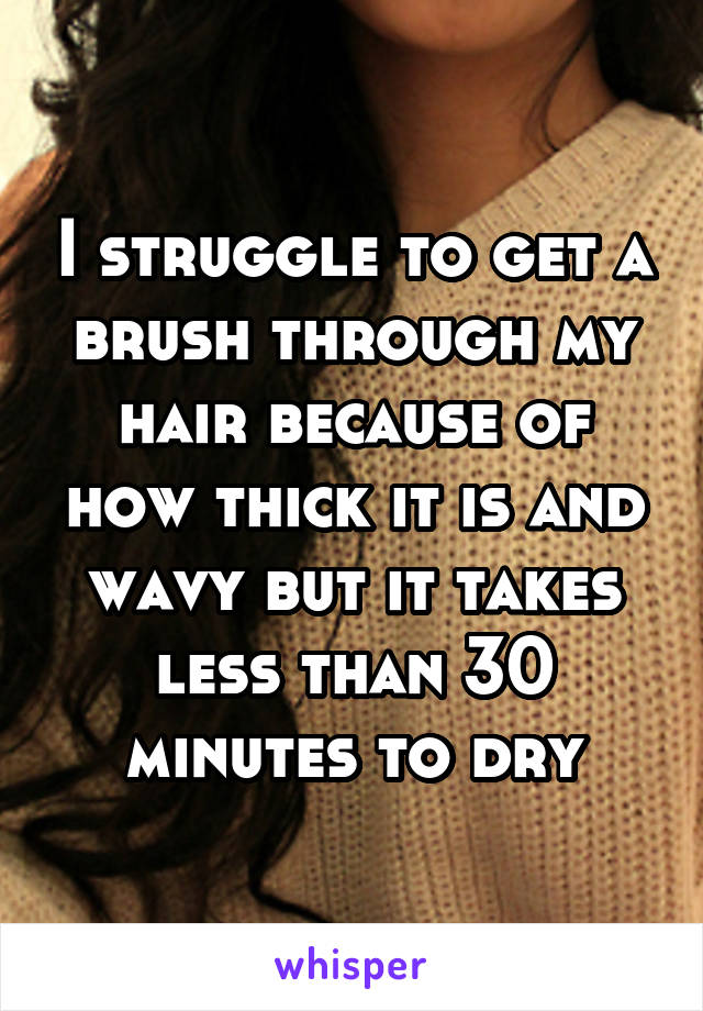 I struggle to get a brush through my hair because of how thick it is and wavy but it takes less than 30 minutes to dry