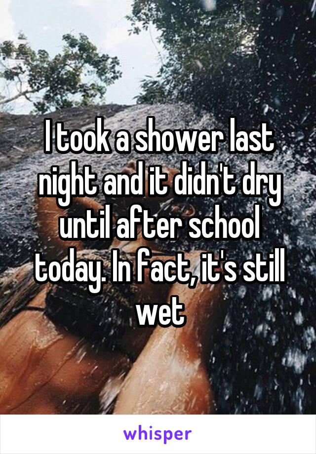 I took a shower last night and it didn't dry until after school today. In fact, it's still wet