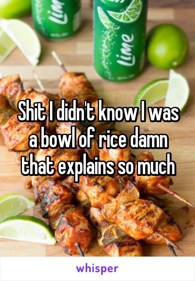 Shit I didn't know I was a bowl of rice damn that explains so much