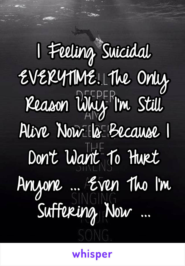 I Feeling Suicidal EVERYTIME. The Only Reason Why I'm Still Alive Now Is Because I Don't Want To Hurt Anyone ... Even Tho I'm Suffering Now ...