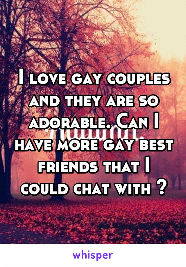 I love gay couples and they are so adorable. Can I have more gay best friends that I could chat with ?
