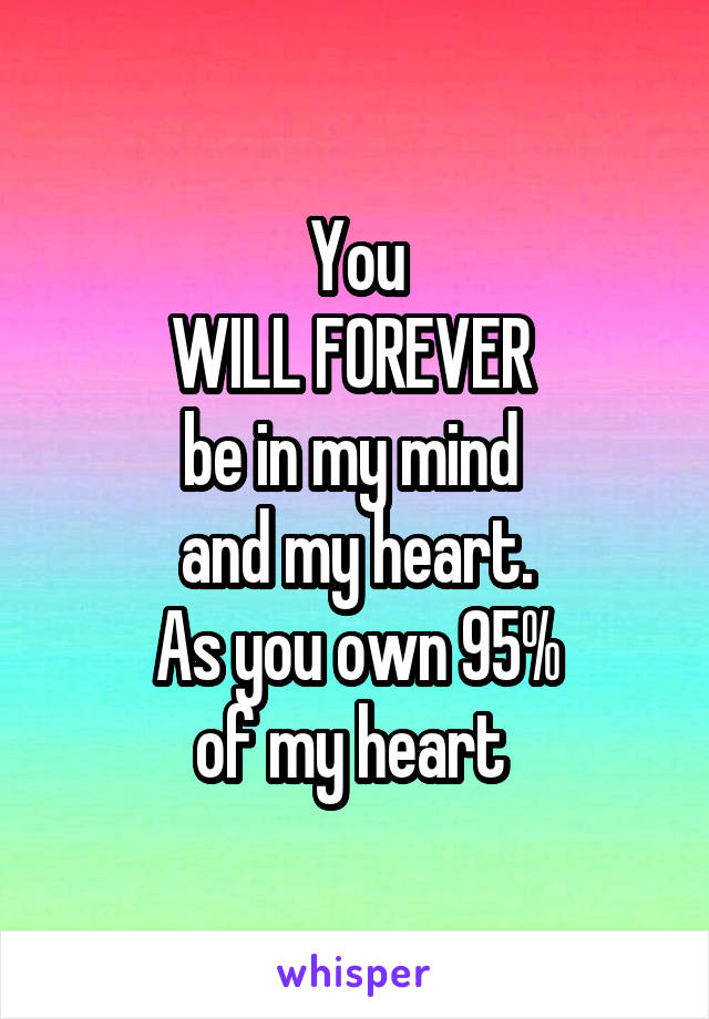 You
WILL FOREVER 
be in my mind 
and my heart.
As you own 95%
of my heart 