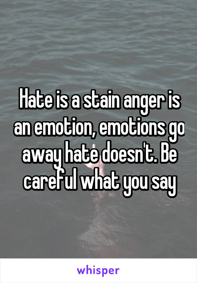 Hate is a stain anger is an emotion, emotions go away hate doesn't. Be careful what you say