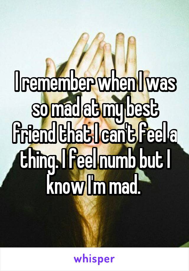 I remember when I was so mad at my best friend that I can't feel a thing. I feel numb but I know I'm mad. 